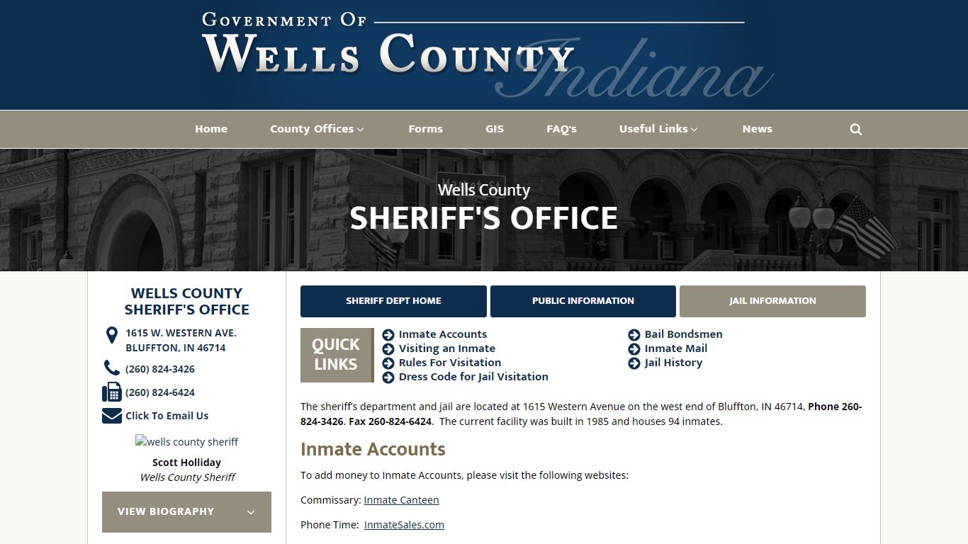 Sheriff's Office - Jail Information - Wells County Indiana